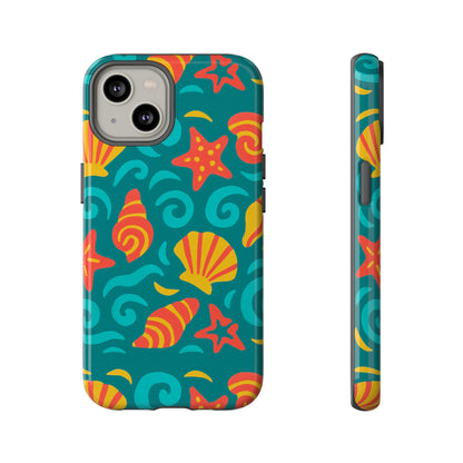 Vibrant Coastal Shell Pattern Protective Phone Case for Stylish Self-Expression Compatible with iPhone 13, 14, 15 & 16 – all models including Pro, Pro Max & Plus