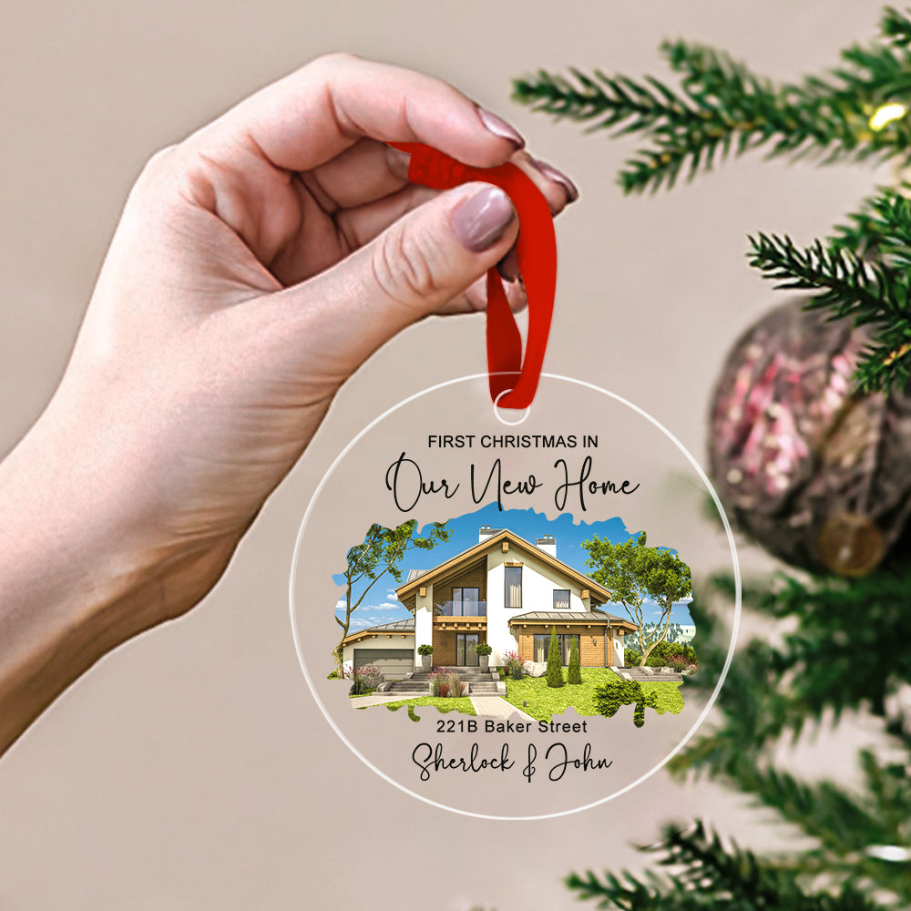 personalized new home photo ornament - custom watercolor housewarming gift