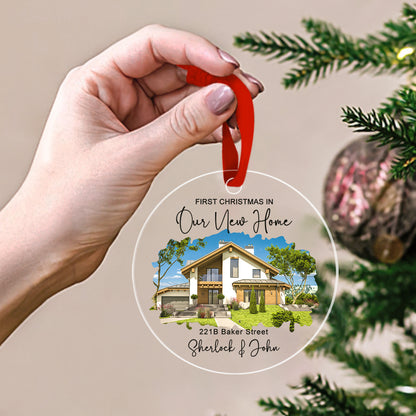 Personalized New Home Photo Ornament - Custom Watercolor Housewarming Gift