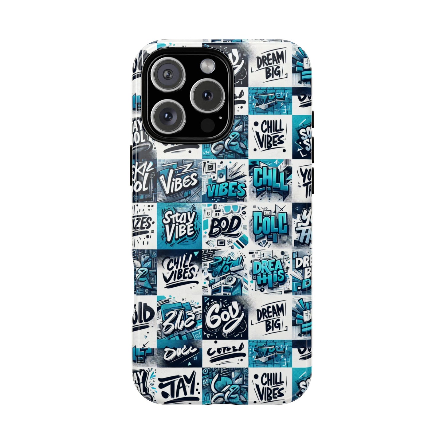 vibrant 3d wrap phone case in blue with playful retro design for stylish protection compatible with iphone 13, 14, 15 & 16 – all models including pro, pro max & plus