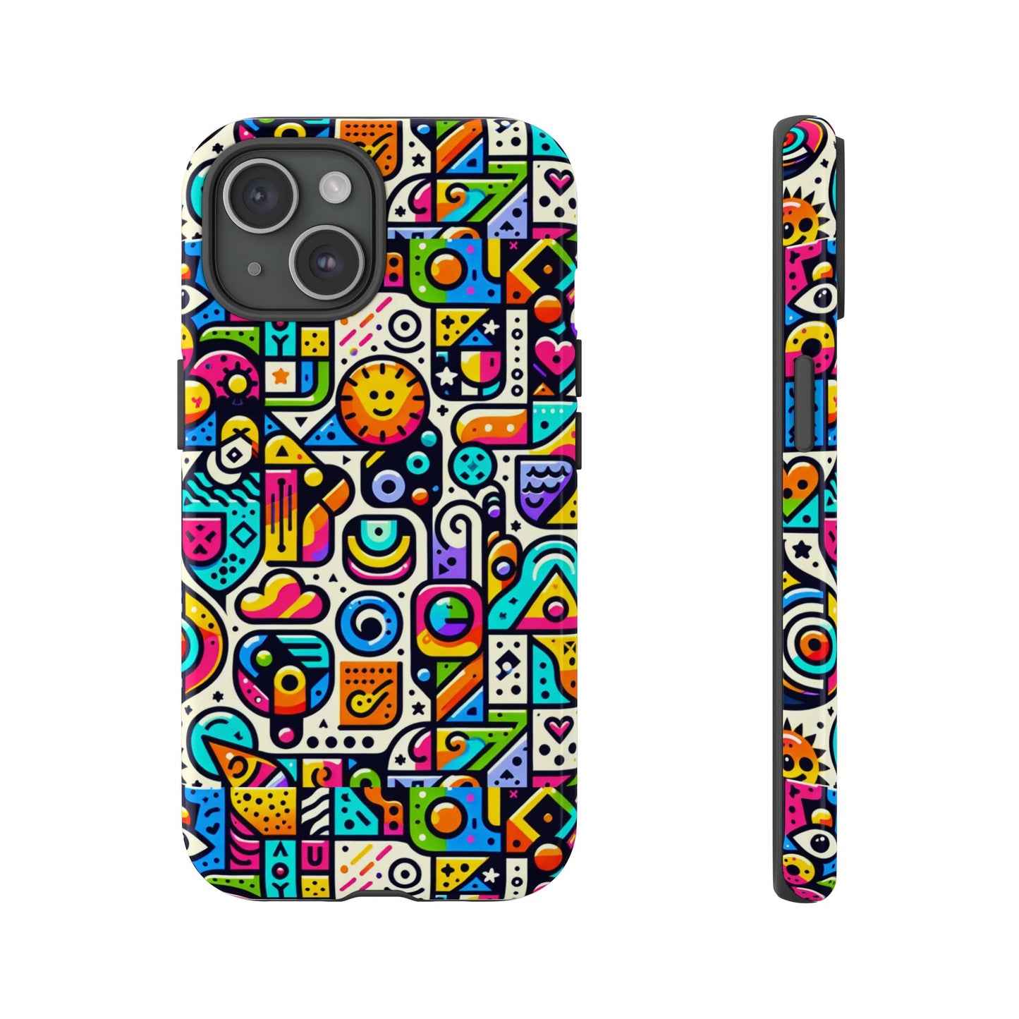 pattern image 9 vibrant shockproof phone case for anime and comic fans with bold geometric design, durable finish, and impact protection compatibility with iphone 13, 14, 15 & 16 – all models including pro, pro max & plus