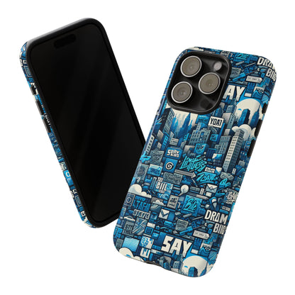 Protective Phone Case with 3D Urban Design in Blue for Stylish Protection – Trendy Accessory Compatible with iPhone 13, 14, 15 & 16 – All Models Including Pro, Pro Max & Plus