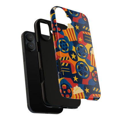 Vibrant Movie-Themed Protective Phone Case with Colourful Film Reel and Popcorn Design for Stylish Protection Compatible with iPhone 13, 14, 15 & 16 – All Models Including Pro, Pro Max & Plus