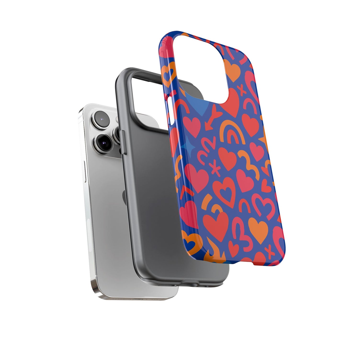 vibrant multicolour heart design protective phone case stylish accessory for self-expression compatible with iphone 13, 14, 15 & 16 – all models including pro, pro max & plus