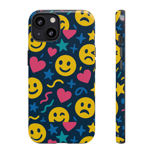 Vibrant Multicolour Emoji Phone Case with 3D Wrap Design for Playful Protection Compatible with iPhone 13, 14, 15 & 16 – all models including Pro, Pro Max & Plus