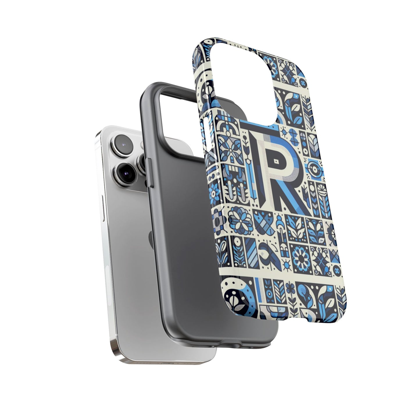 blue alphabet r phone case with 3d wrap and shock absorption for kids and teenagers