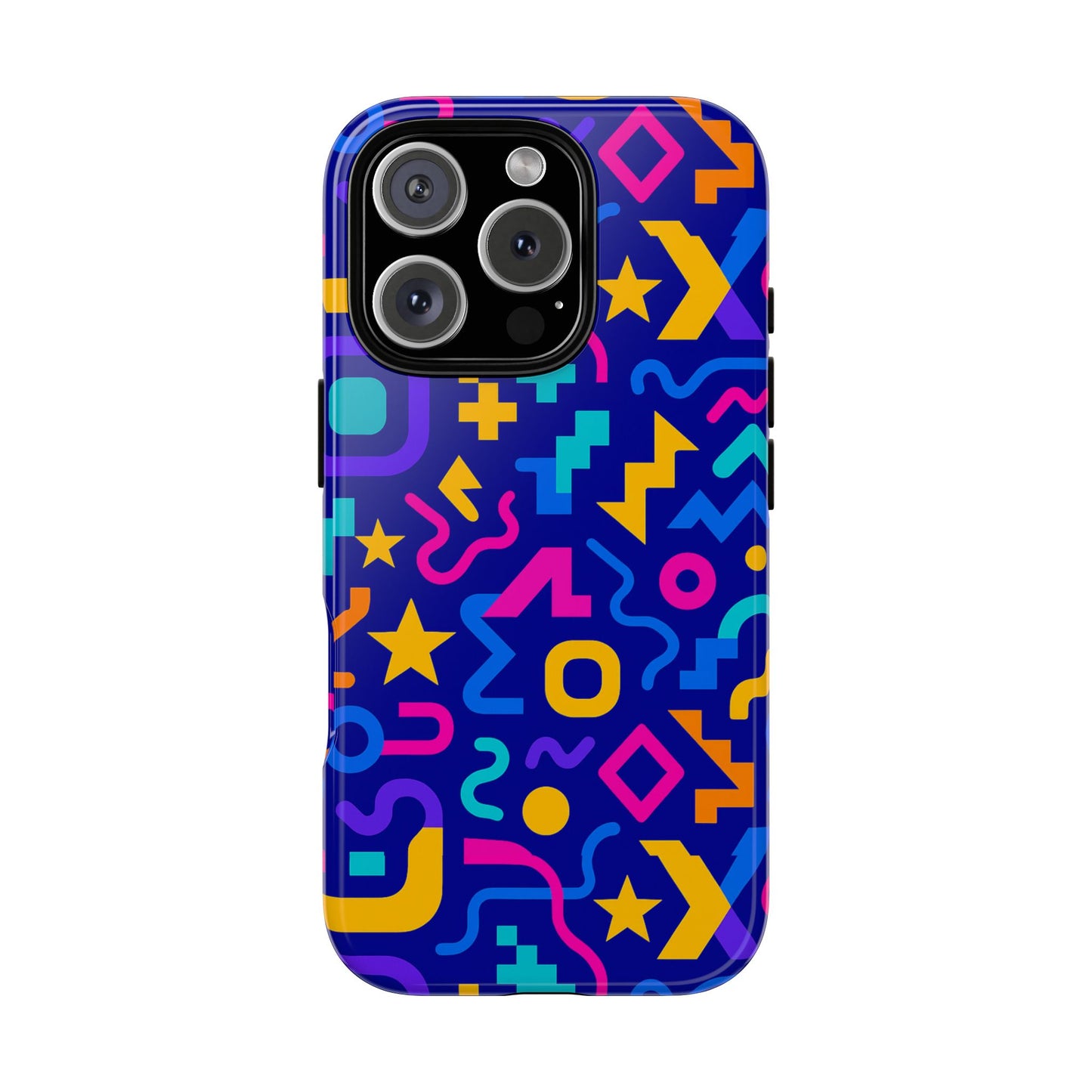 vibrant geometric protective phone case with 3d wrap design – playful accessory for self-expression compatible with iphone 13, 14, 15 & 16 – all models including pro, pro max & plus