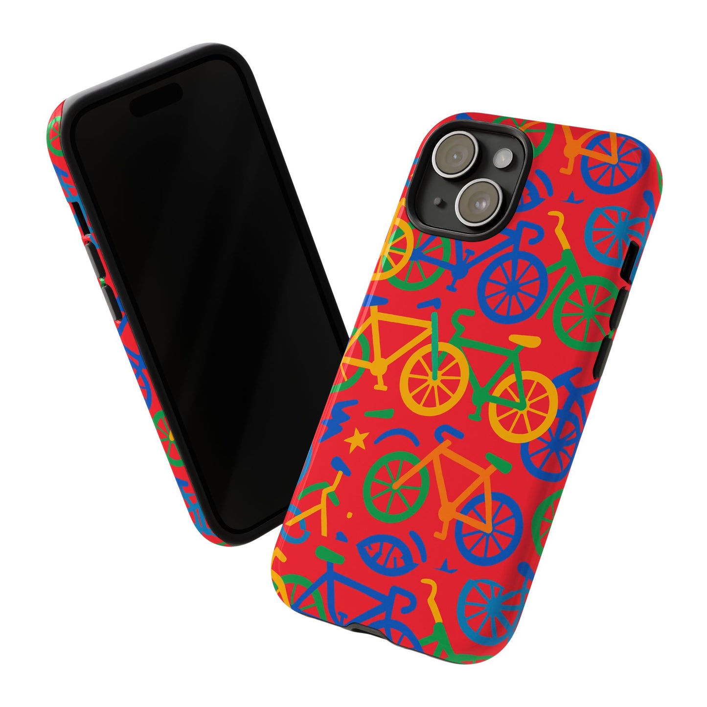 vibrant 3d bicycle pattern protective phone case in colourful retro design for stylish protection compatible with iphone 13, 14, 15 & 16 – all models including pro, pro max & plus