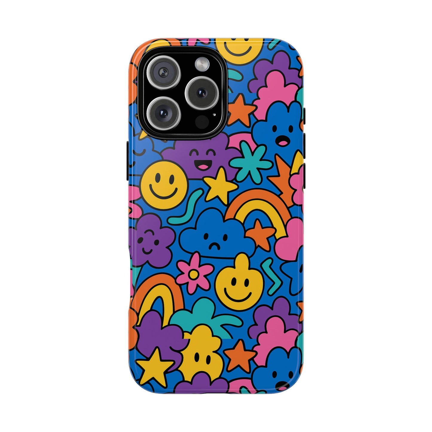 vibrant cartoon protective phone case with playful multicolour design – unisex fashion accessory – compatible with iphone 13, 14, 15 & 16 – all models including pro, pro max & plus