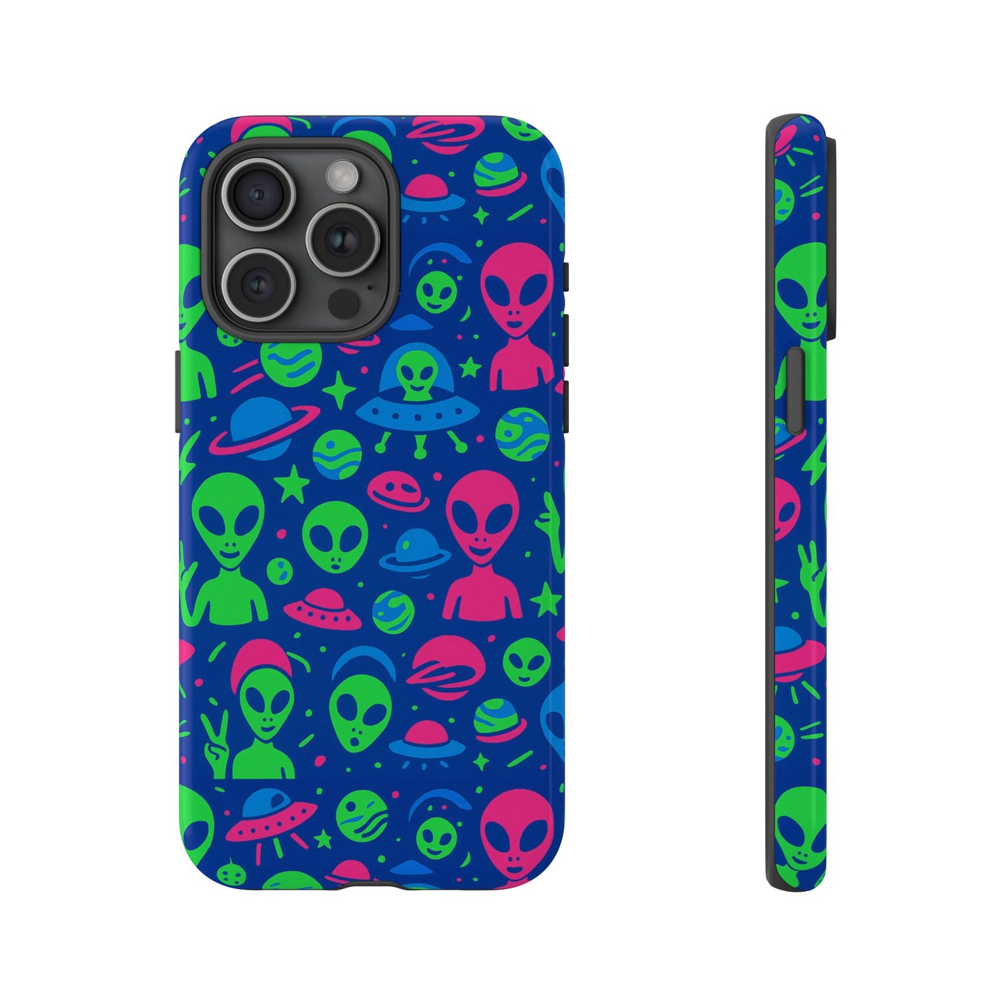 vibrant multicolour alien 3d wrap phone case in retro anime style for stylish protection compatible with iphone 13, 14, 15 & 16 – all models including pro, pro max & plus
