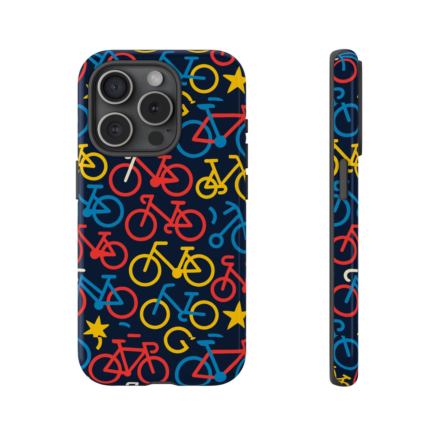 multicolor bicycle pattern protective phone case – vibrant 3d design for stylish protection – compatible with iphone 13, 14, 15 & 16 – all models including pro, pro max & plus