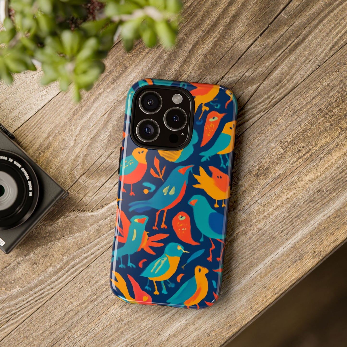 vibrant multicolour bird design phone case for stylish protection – compatible with iphone 13, 14, 15 & 16 – all models including pro, pro max & plus