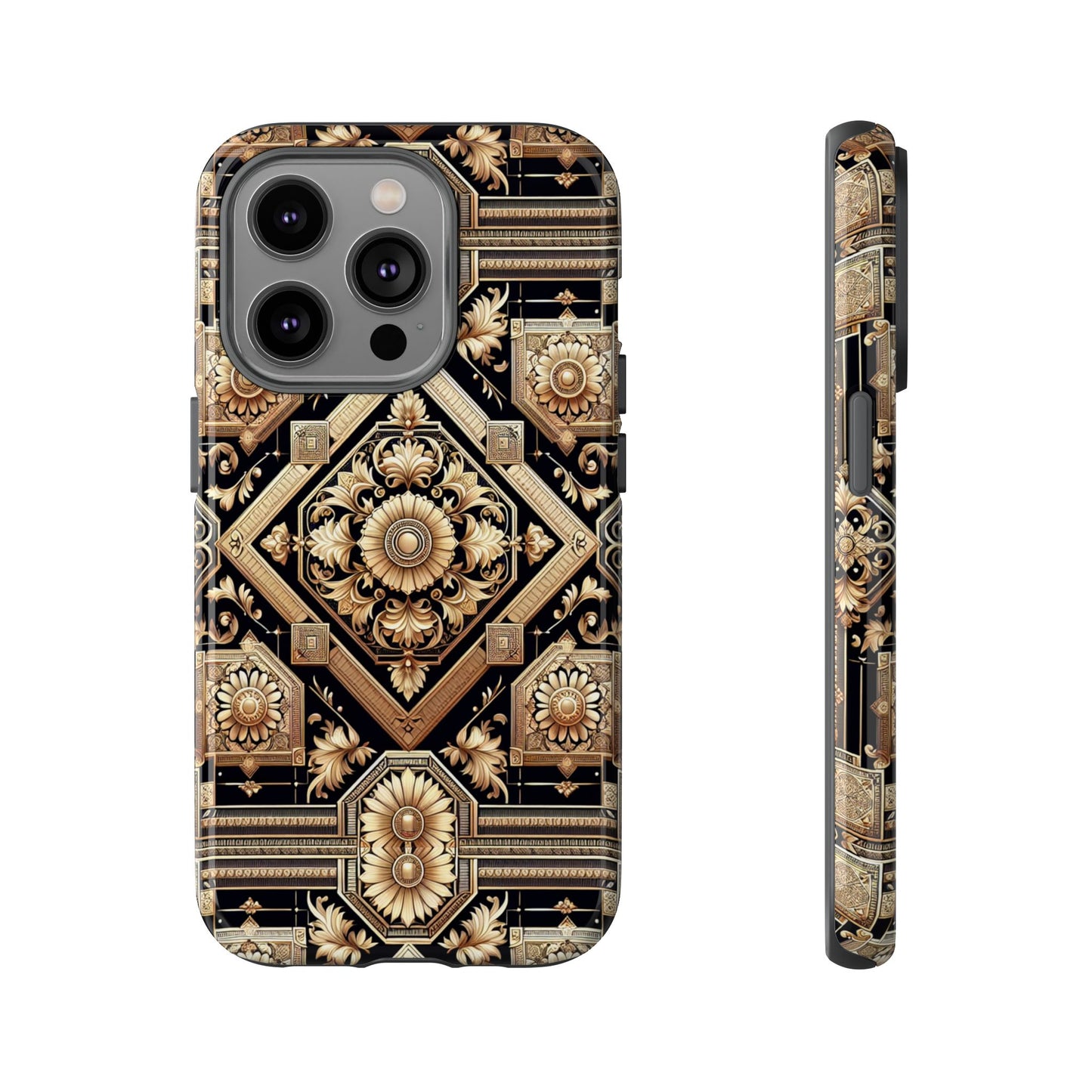 pattern image 1 vibrant shockproof phone case for anime and comic fans - stylish gold floral design for iphone 13-16 pro max plus