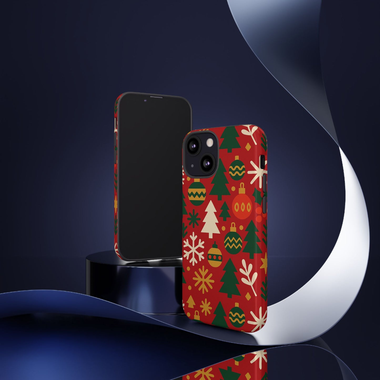 vibrant red 3d wrap protective phone case with christmas tree and ornament design for stylish protection compatible with iphone 13, 14, 15 & 16 – all models including pro, pro max & plus