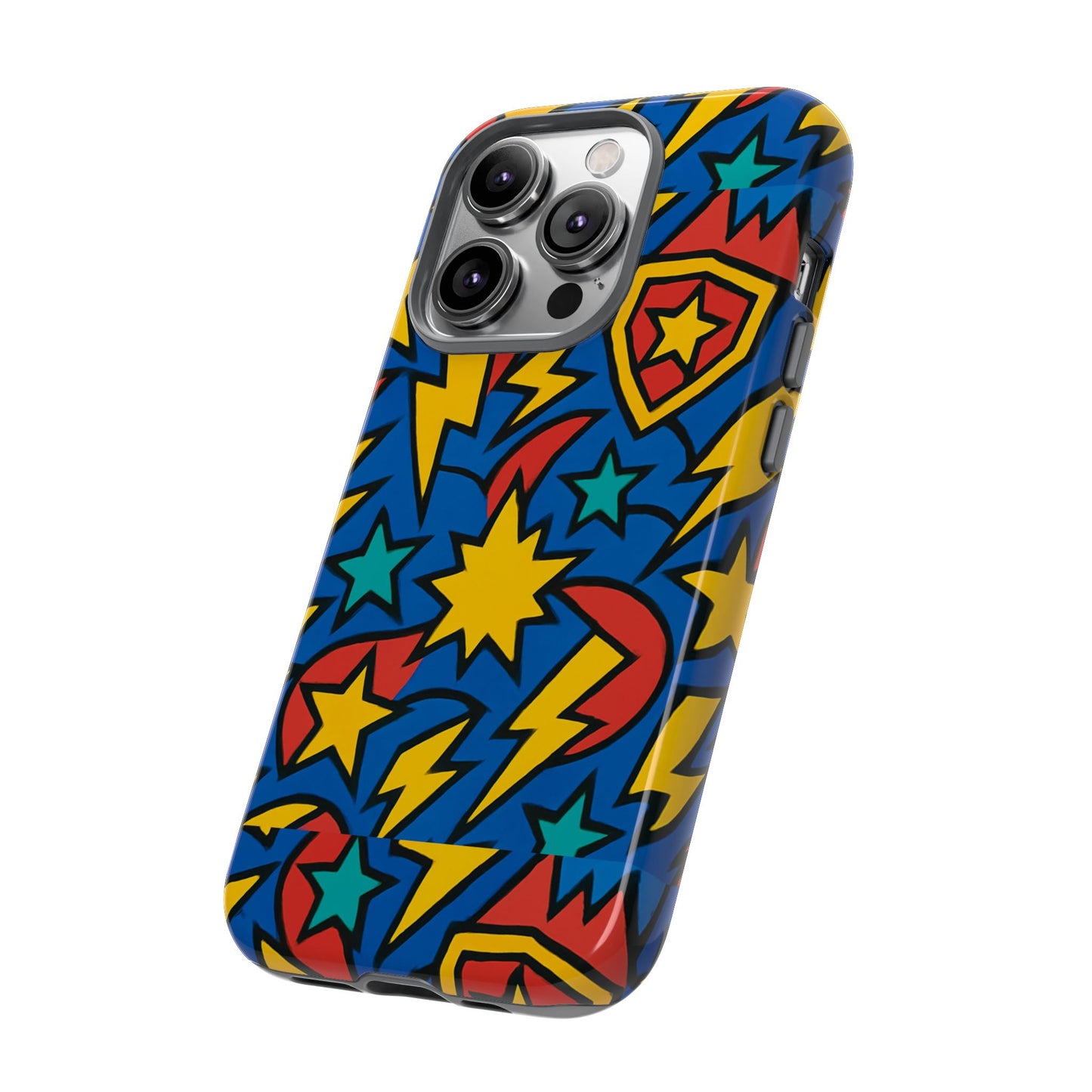 multicolour superhero phone case with 3d design for playful protection compatible with iphone 13, 14, 15 & 16 – all models including pro, pro max & plus