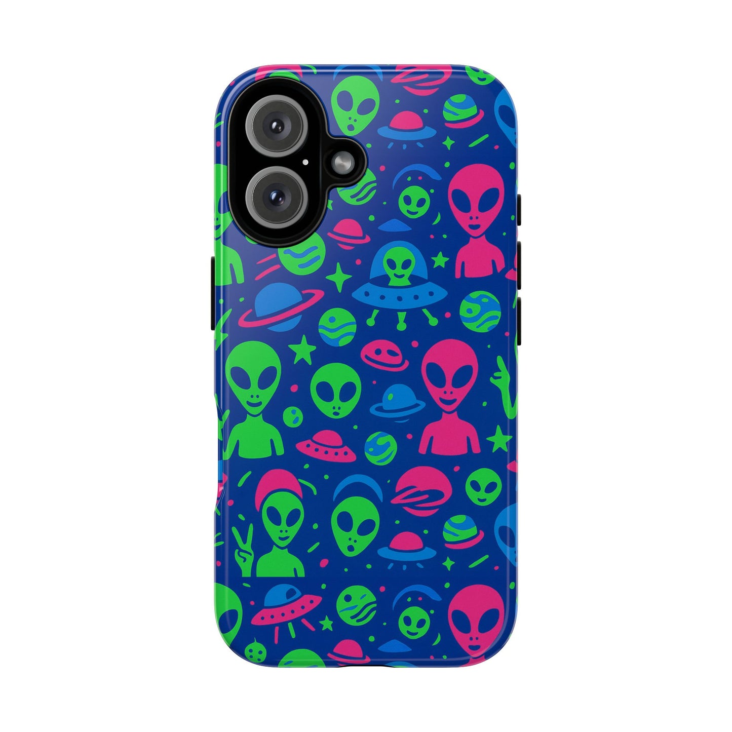 vibrant multicolour alien 3d wrap phone case in retro anime style for stylish protection compatible with iphone 13, 14, 15 & 16 – all models including pro, pro max & plus