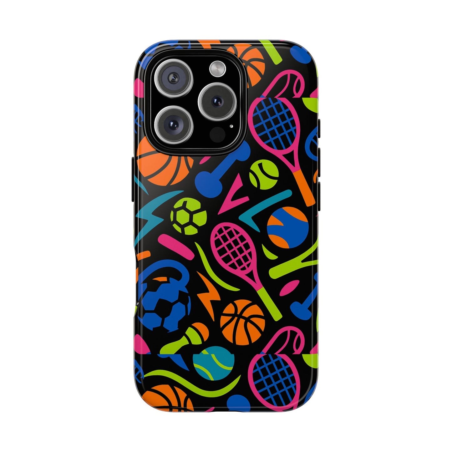 vibrant 3d sport-themed protective phone case in multicolour design for active lifestyle compatible with iphone 13, 14, 15 & 16 – all models including pro, pro max & plus