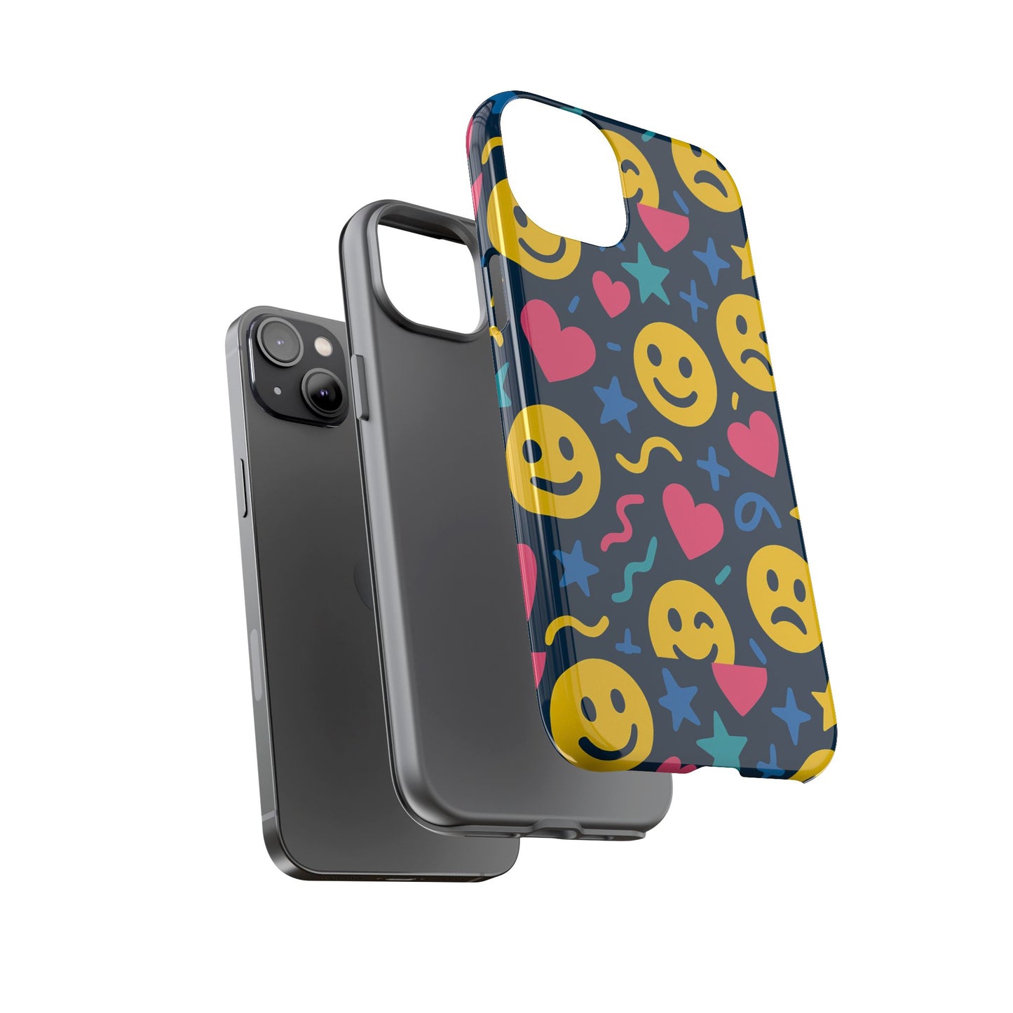 vibrant multicolour emoji phone case with 3d wrap design for playful protection compatible with iphone 13, 14, 15 & 16 – all models including pro, pro max & plus