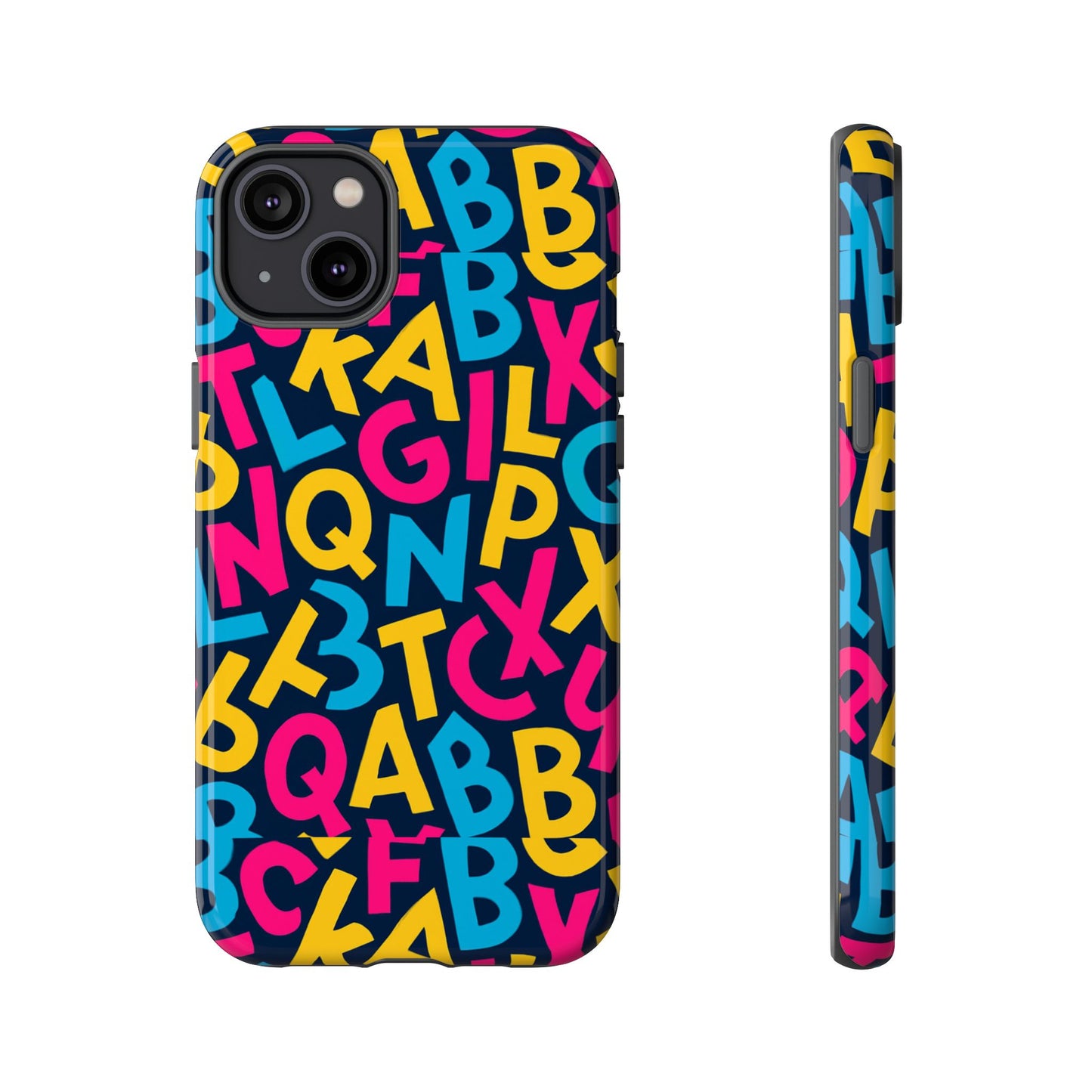multicolour 3d wrap phone case with playful alphabet design – stylish protection for smartphones compatible with iphone 13, 14, 15 & 16 – all models including pro, pro max & plus