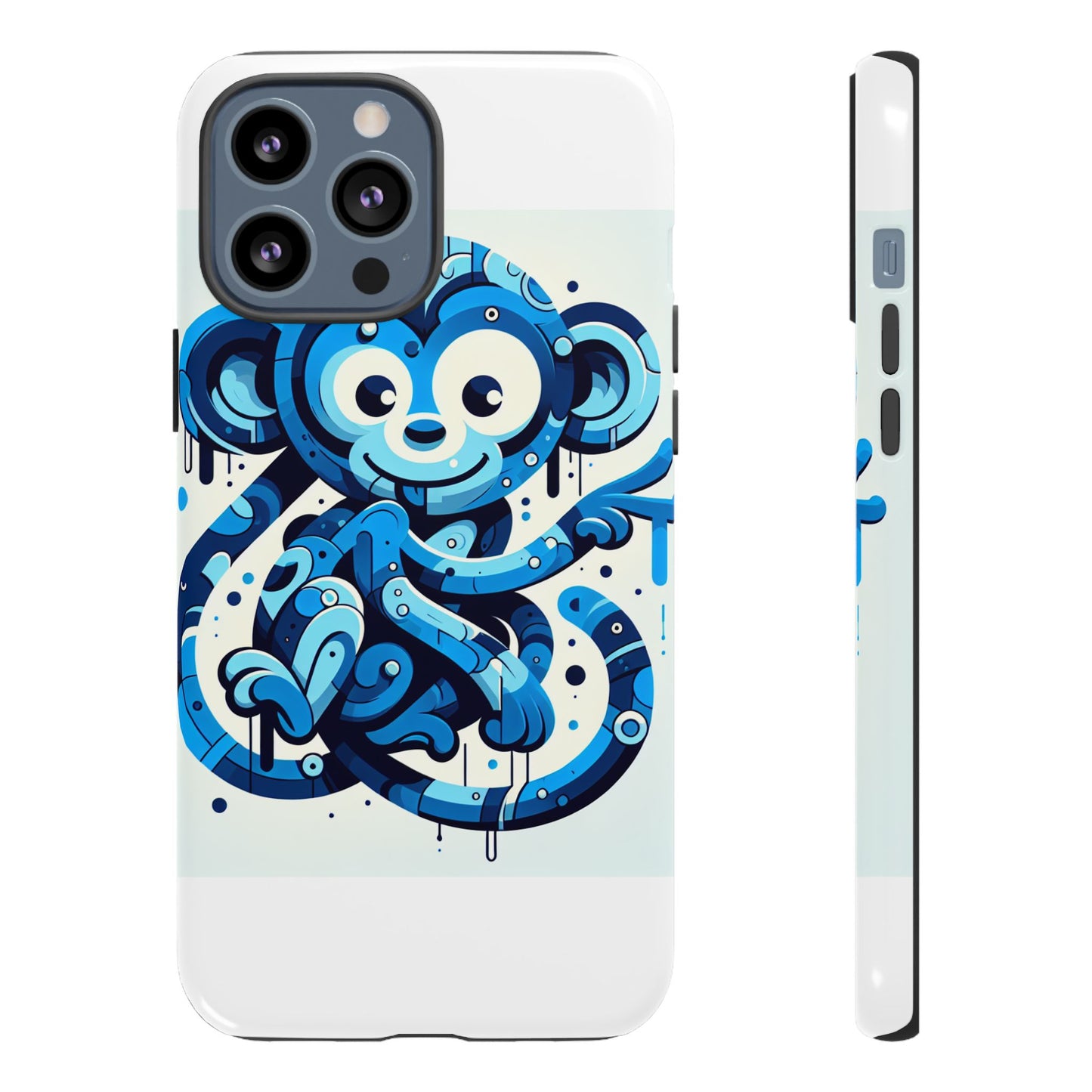 protective 3d wrap phone case with playful monkey design in blue – stylish protection for men and women compatible with iphone 13, 14, 15 & 16 – all models including pro, pro max & plus