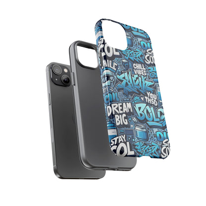 Protective Phone Case with 3D Blue Graffiti Design for Stylish Device Protection and Unique Expression Compatible with iPhone 13, 14, 15 & 16 – all models including Pro, Pro Max & Plus
