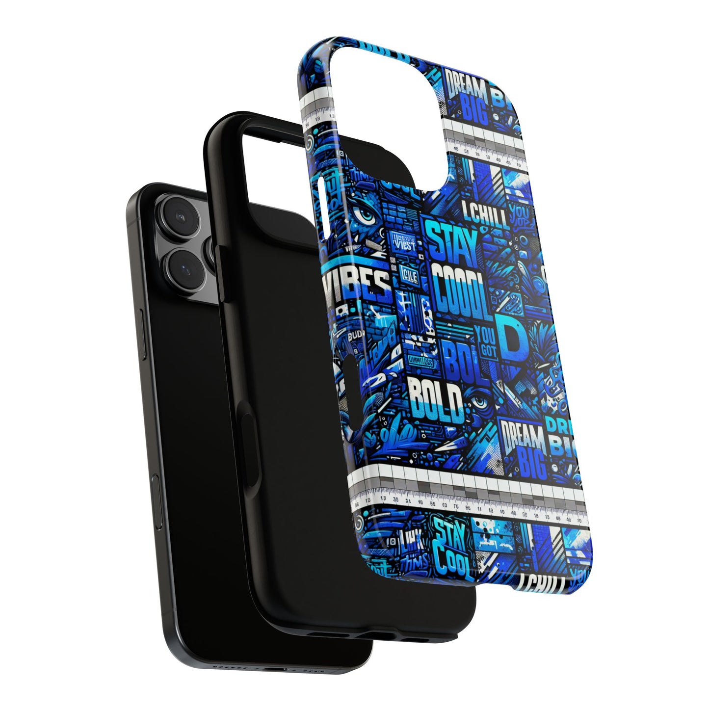 vibrant 3d wrap protective phone case in blue typography design for unique style – stylish protection compatible with iphone 13, 14, 15 & 16 – all models including pro, pro max & plus