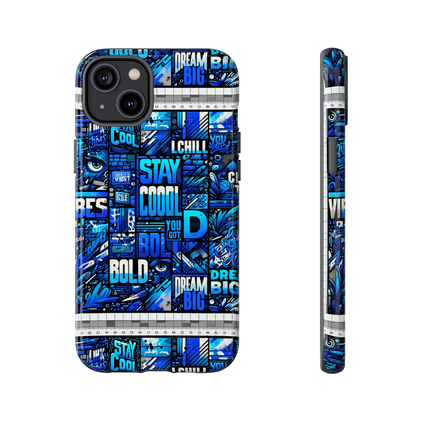 vibrant 3d wrap protective phone case in blue typography design for unique style – stylish protection compatible with iphone 13, 14, 15 & 16 – all models including pro, pro max & plus