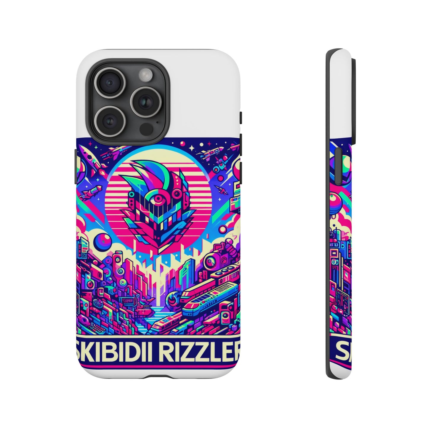 skibidi rizzler protective phone case with 3d wrap design, shock absorbing tpu silicone, uv protected, ideal gift for anime and comic culture fans