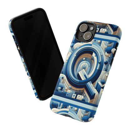 Blue Alphabet Q Phone Case for Android and iPhone Durable Shockproof Protective Cover with 3D Wrap Design