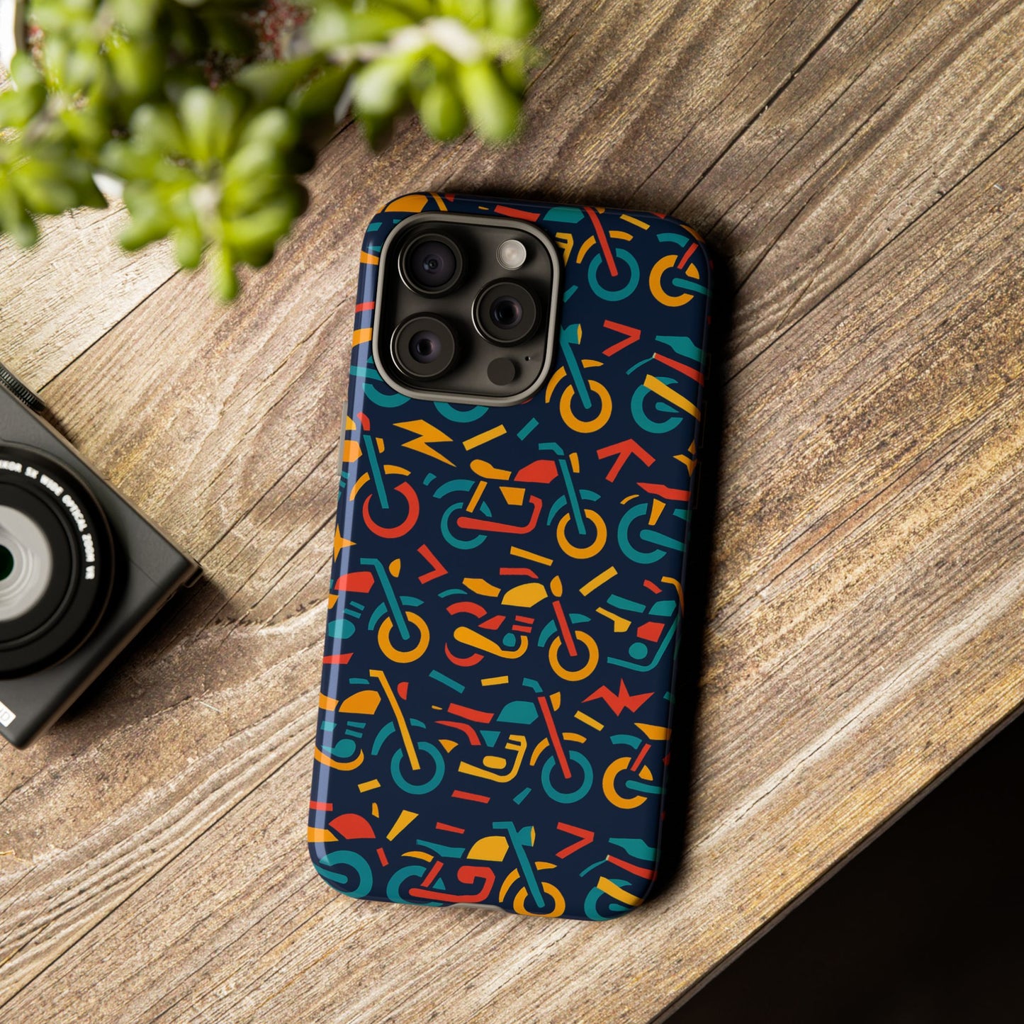 vibrant multicolour motorcycle design protective phone case for stylish protection – compatible with iphone 13, 14, 15 & 16 – all models including pro, pro max & plus