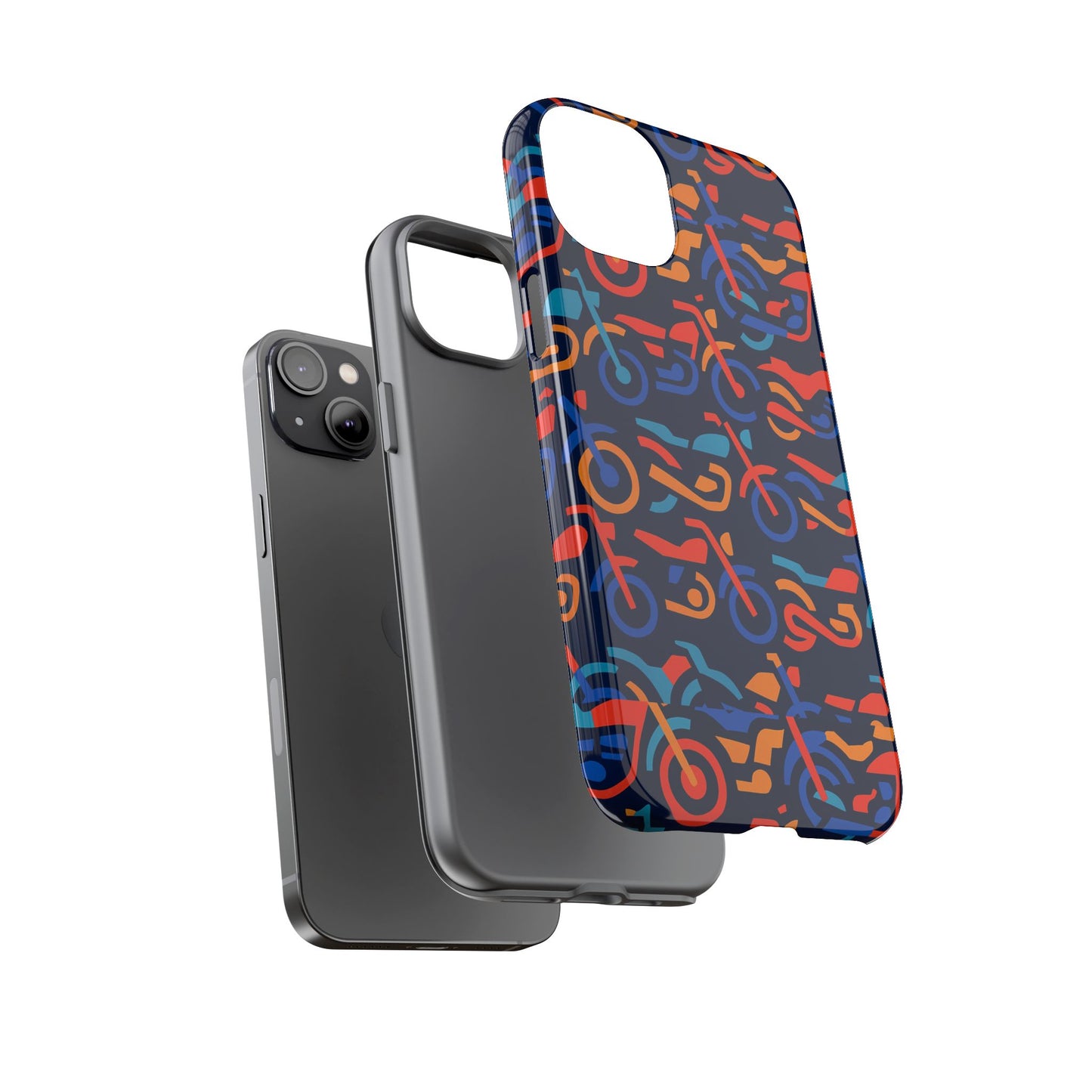 vibrant 3d multicolour motorcycle pattern protective phone case for creative individuals – stylish protection compatible with iphone 13, 14, 15 & 16 – all models including pro, pro max & plus