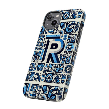 Blue Alphabet R Phone Case with 3D Wrap and Shock Absorption for Kids and Teenagers