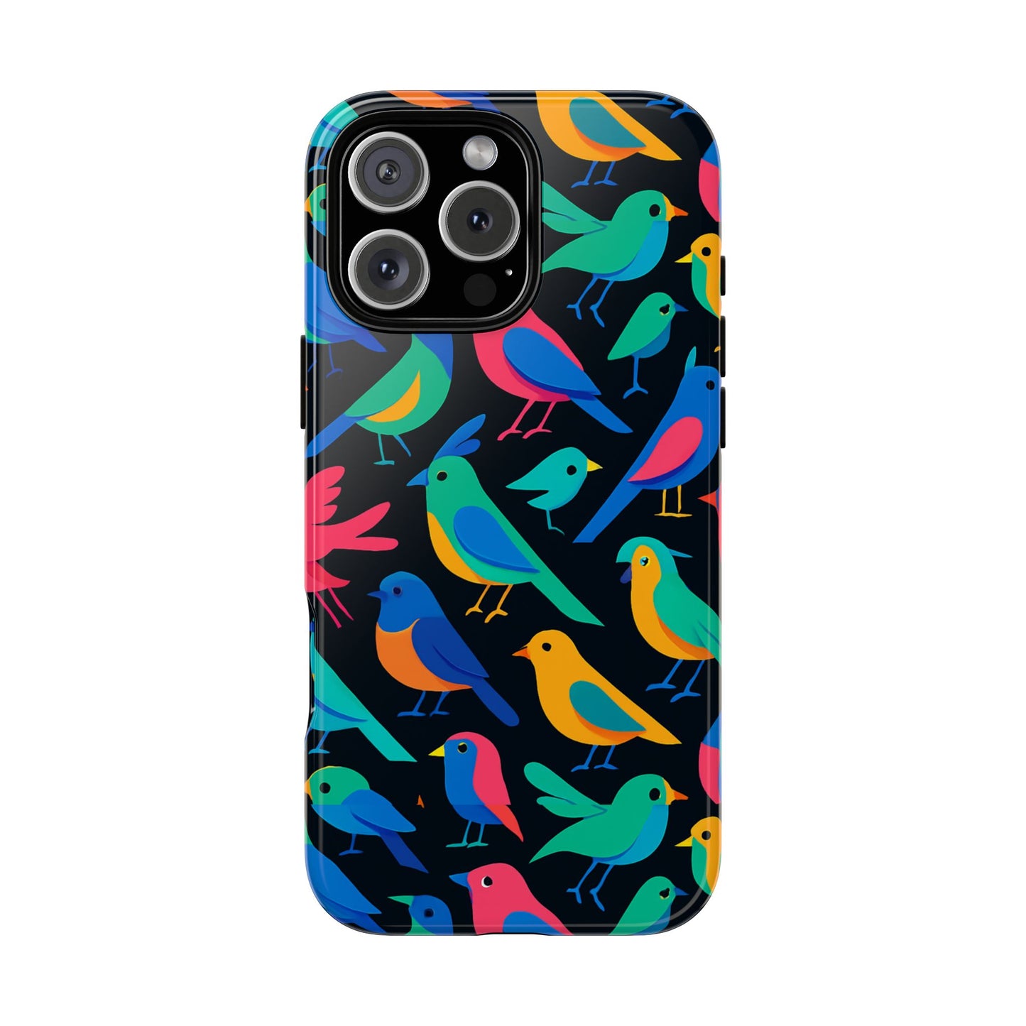 vibrant multicolour 3d bird print protective phone case for smart devices – unique accessory for trendsetters compatible with iphone 13, 14, 15 & 16 – all models including pro, pro max & plus