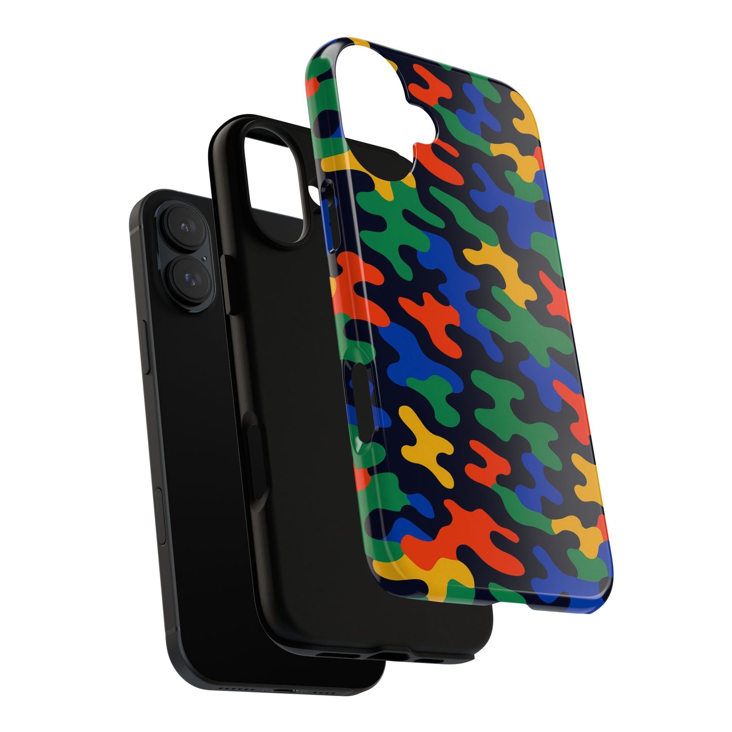 multicolour camouflage protective phone case with 3d wrap design for stylish smartphone protection compatible with iphone 13, 14, 15 & 16 – all models including pro, pro max & plus