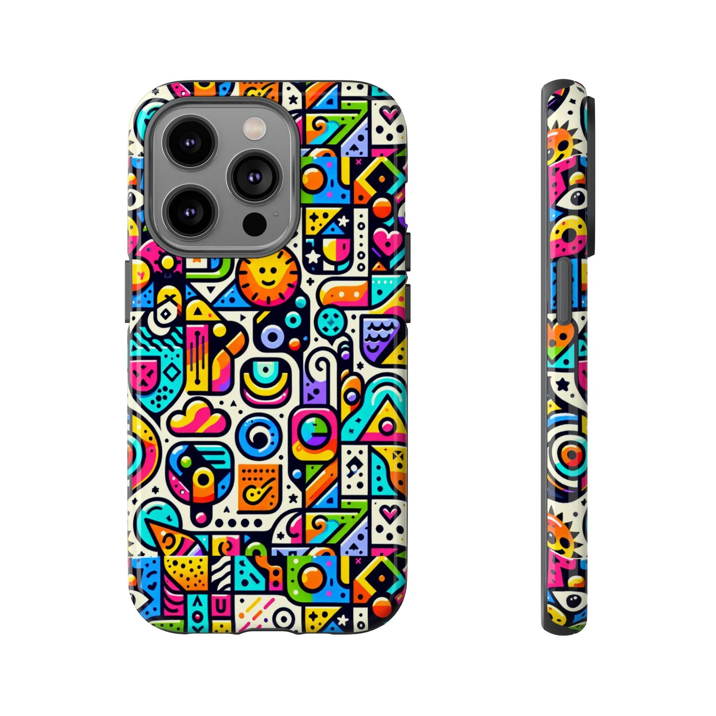 pattern image 9 vibrant shockproof phone case for anime and comic fans with bold geometric design, durable finish, and impact protection compatibility with iphone 13, 14, 15 & 16 – all models including pro, pro max & plus