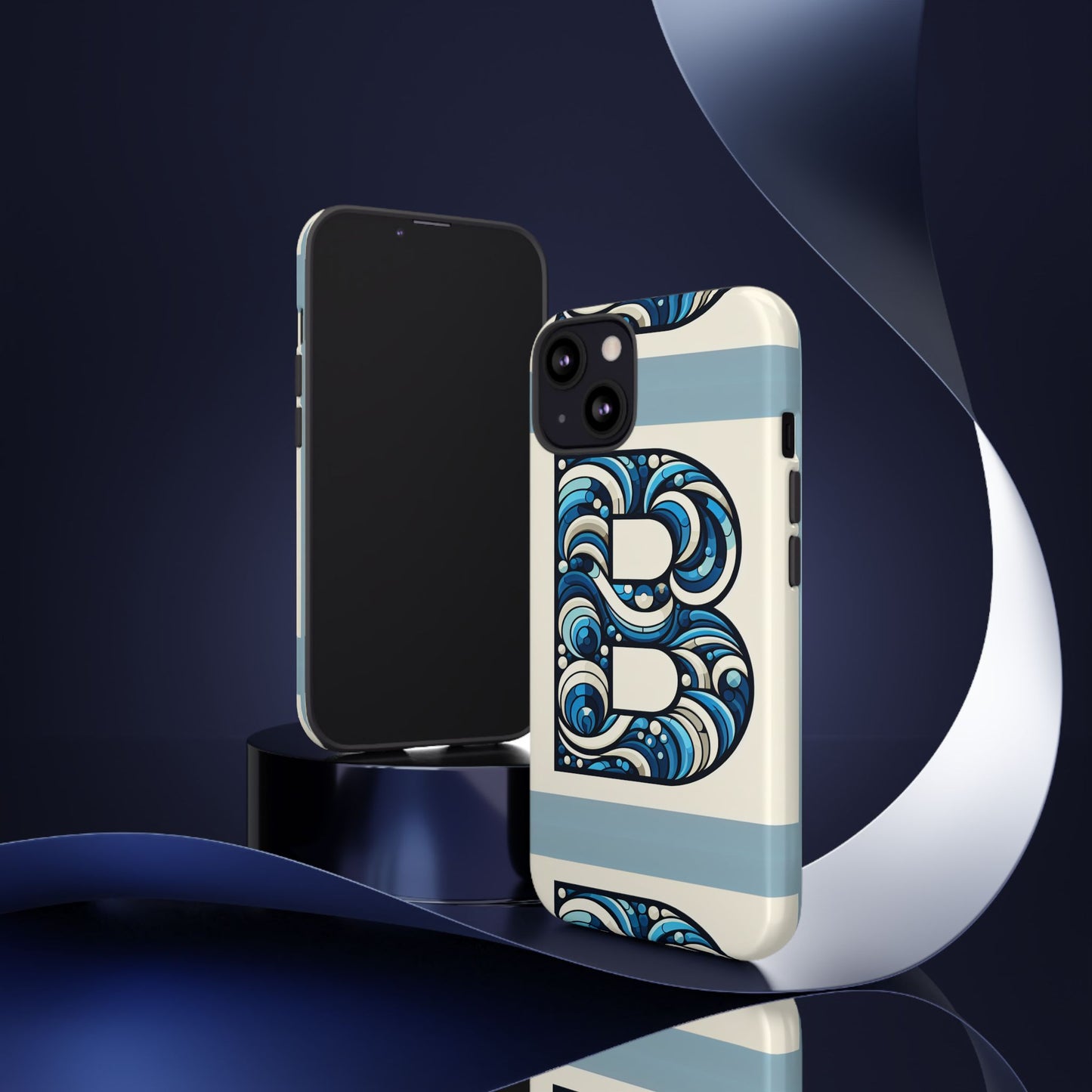 blue alphabet letter b phone case with 3d wrap and shock protection for kids and teens durable tpu cover with vibrant design