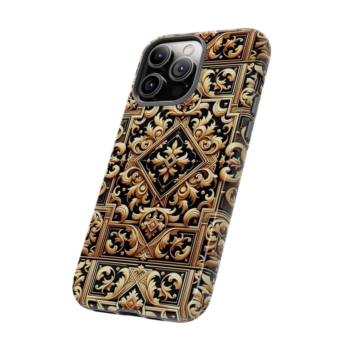 pattern image 3 vibrant shockproof phone case for anime and comic fans - ornate baroque gold design - compatible with iphone 13, 14, 15 & 16 – all models including pro, pro max & plus