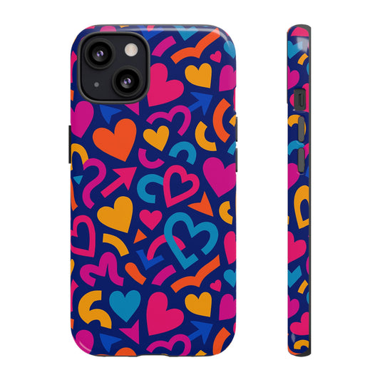 Vibrant Multicolour Heart Pattern Protective Phone Case with 3D Wrap Design for Stylish Smartphone Accessories Compatible with iPhone 13, 14, 15 & 16 – all models including Pro, Pro Max & Plus