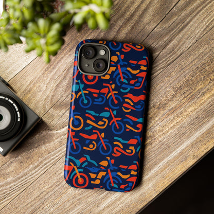 Vibrant 3D Multicolour Motorcycle Pattern Protective Phone Case for Creative Individuals – Stylish Protection Compatible with iPhone 13, 14, 15 & 16 – All Models Including Pro, Pro Max & Plus