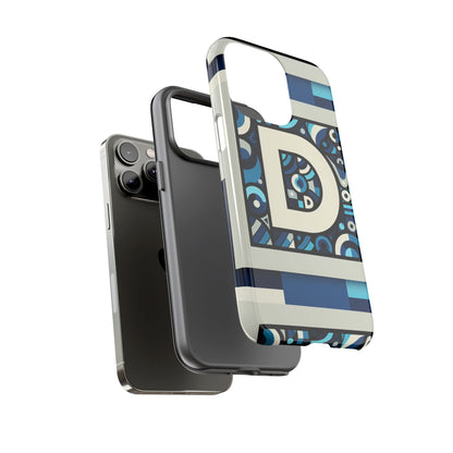Blue Alphabet Letter D Phone Case with 3D Wrap and Shock Protection for Kids and Teens