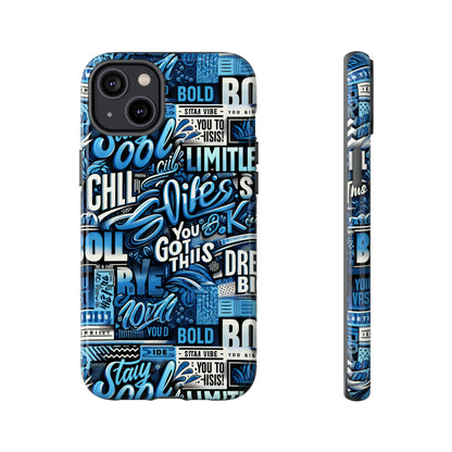 Vibrant Protective Phone Case with Playful Typography Design in Blue – Stylish Self-Expression Accessory Compatible with iPhone 13, 14, 15 & 16 – all models including Pro, Pro Max & Plus