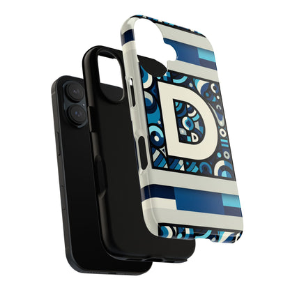 Blue Alphabet Letter D Phone Case with 3D Wrap and Shock Protection for Kids and Teens