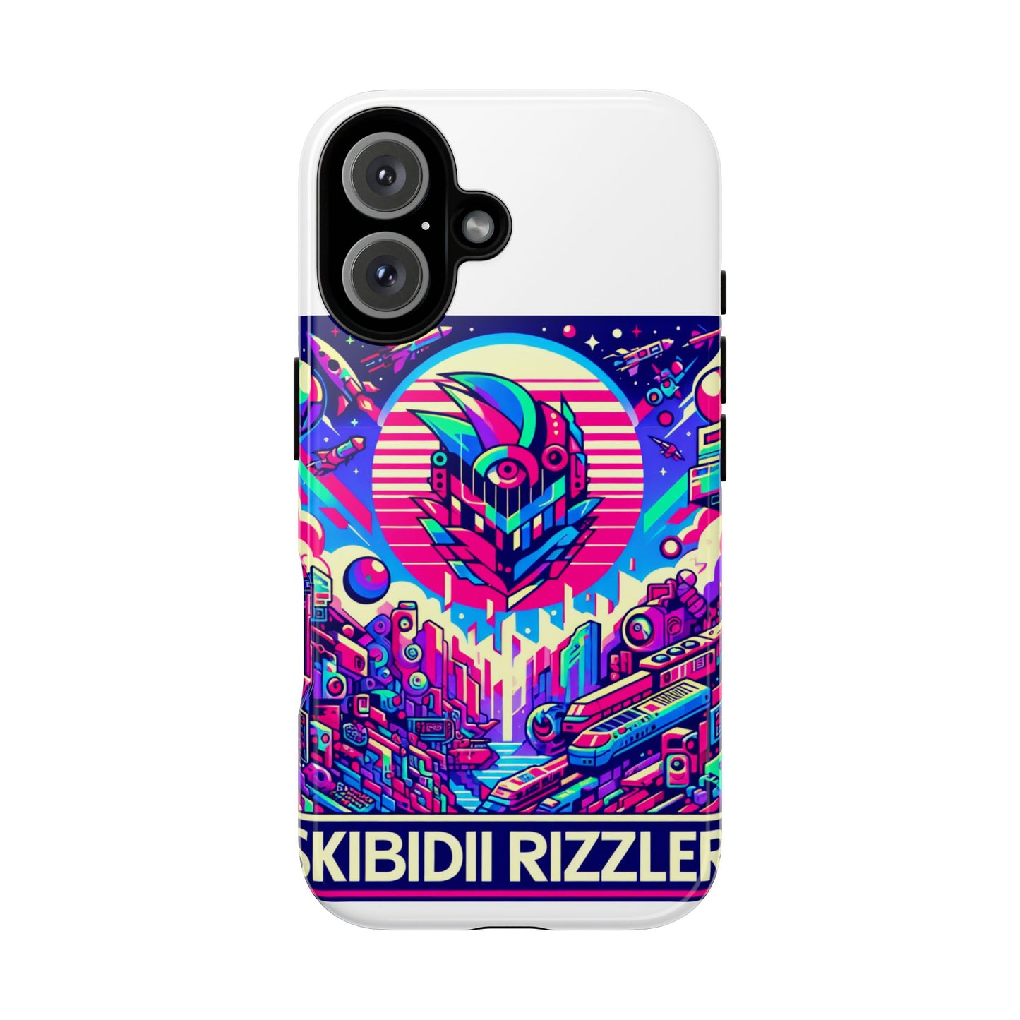 skibidi rizzler protective phone case with 3d wrap design, shock absorbing tpu silicone, uv protected, ideal gift for anime and comic culture fans