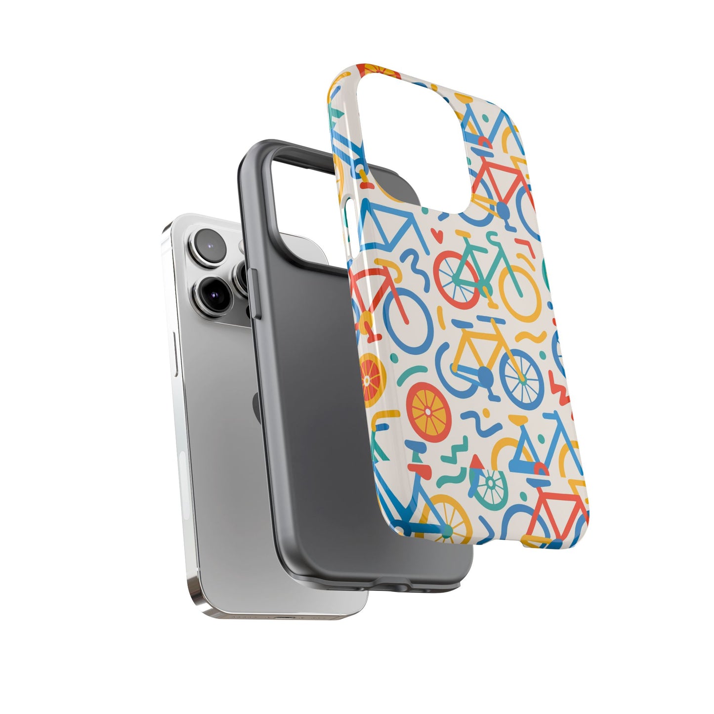 vibrant 3d bicycle print protective phone case – colourful unisex accessory for style and fun – compatible with iphone 13, 14, 15 & 16 – all models including pro, pro max & plus