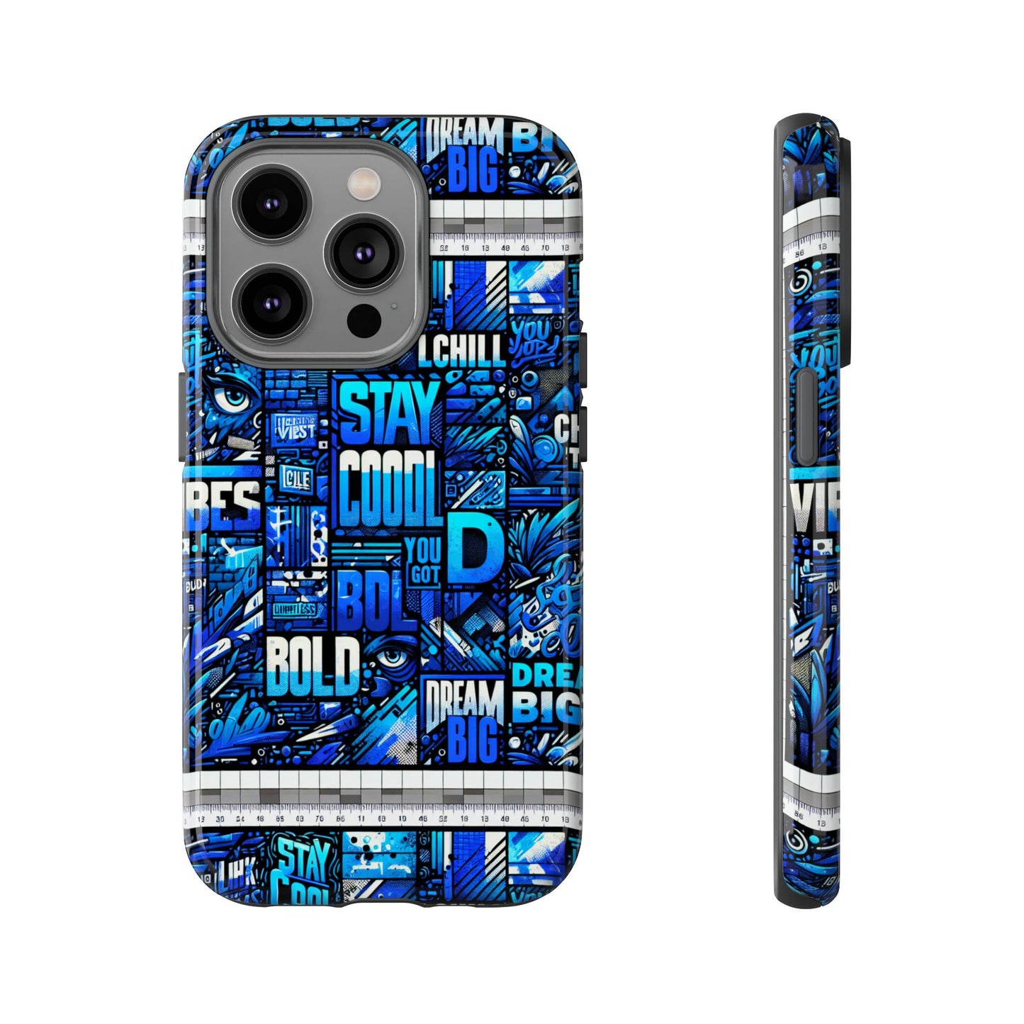 vibrant 3d wrap protective phone case in blue typography design for unique style – stylish protection compatible with iphone 13, 14, 15 & 16 – all models including pro, pro max & plus