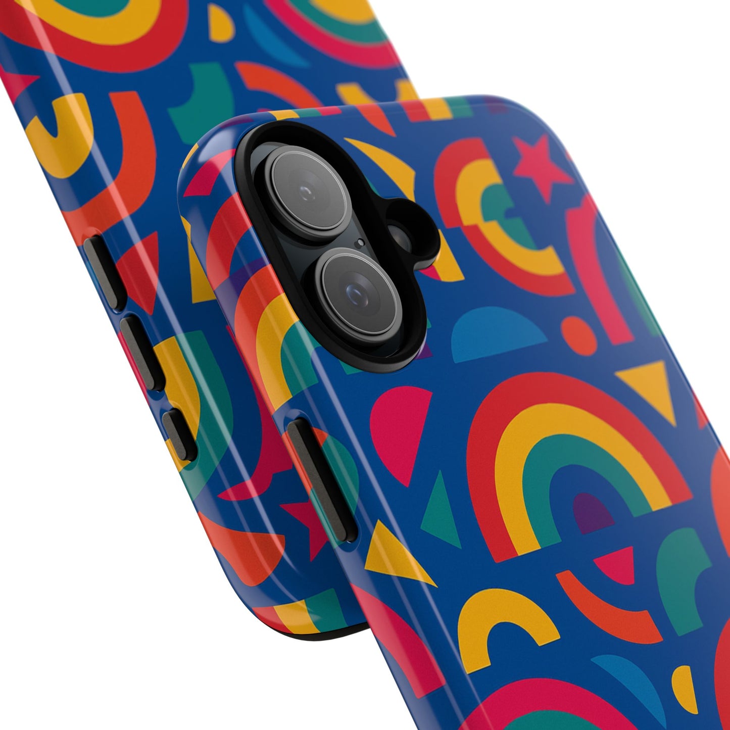 vibrant 3d geometric phone case in multicolour design for stylish protection compatible with iphone 13, 14, 15 & 16 – all models including pro, pro max & plus