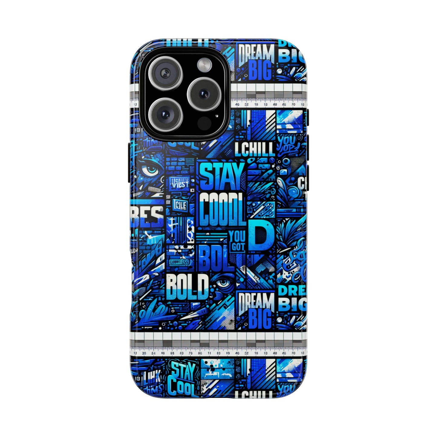 vibrant 3d wrap protective phone case in blue typography design for unique style – stylish protection compatible with iphone 13, 14, 15 & 16 – all models including pro, pro max & plus