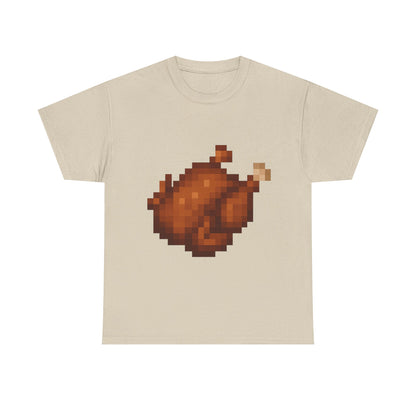 Funny Pixel Turkey Unisex Heavy Cotton Tee for Gamers - Perfect Thanksgiving Shirt, Casual Wear, Comfortable Cotton Tee, Fun Gamer Apparel, Holiday Graphic Tee