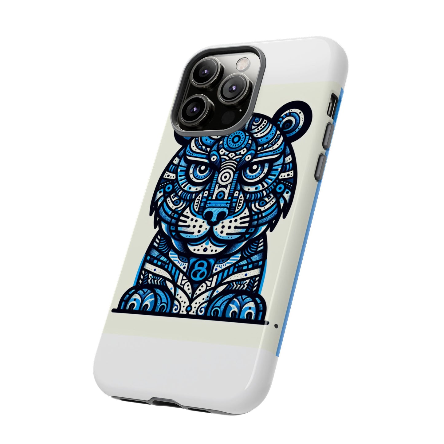 vibrant blue geometric tiger design phone case – stylish protection accessory for self-expression compatible with iphone 13, 14, 15 & 16 – all models including pro, pro max & plus