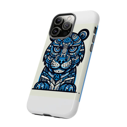 Vibrant Blue Geometric Tiger Design Phone Case – Stylish Protection Accessory for Self-Expression Compatible with iPhone 13, 14, 15 & 16 – all models including Pro, Pro Max & Plus